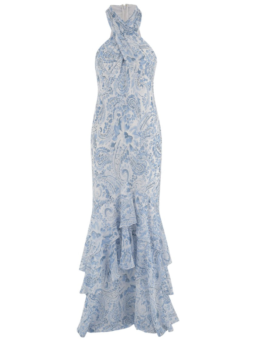 Lauren Ralph Lauren Ruffled Georgette Halter Dress With Crossed Neckline And Flounced Hem