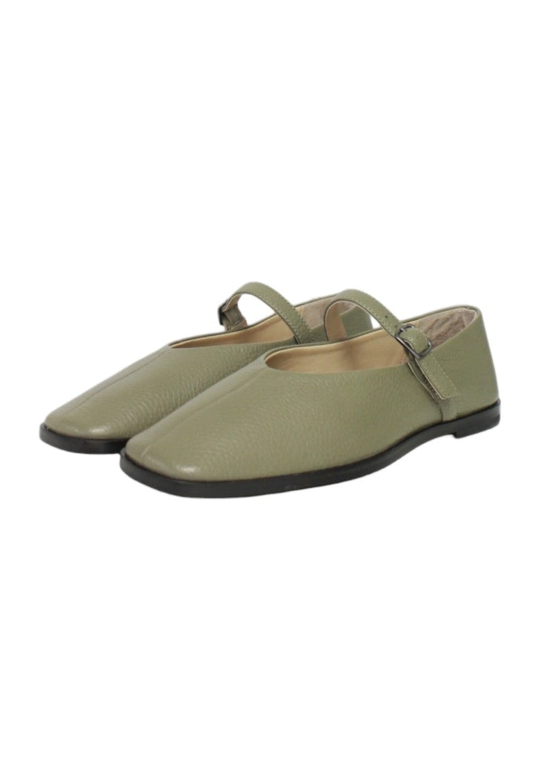 Max Mara Gray Green Bovine Leather Flat Shoes