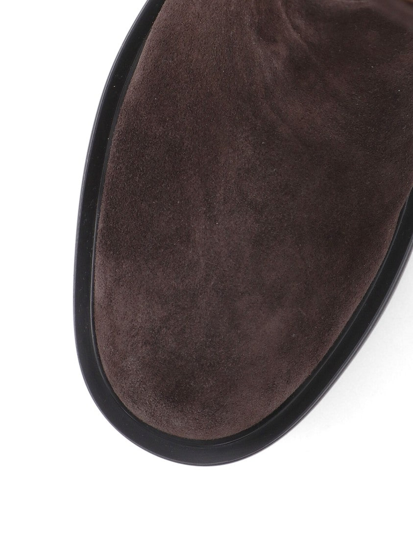 Gianvito Rossi Suede Brown Stivali "Ascott" With Rounded Toe And Slip-On Design