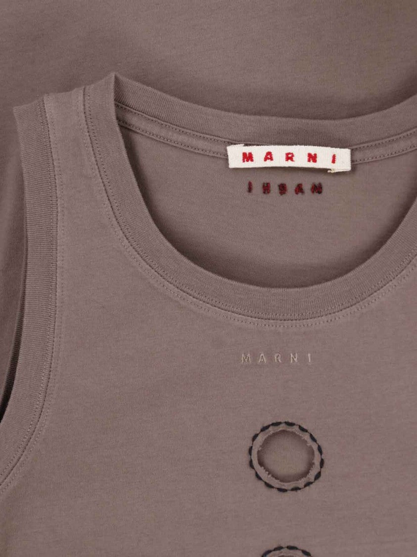 Marni Taupe Cotton Stitched Detail Tank Top