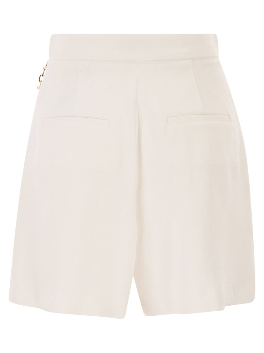 Elisabetta Franchi Gabardine Shorts With Jewelled Gold Logo Detail