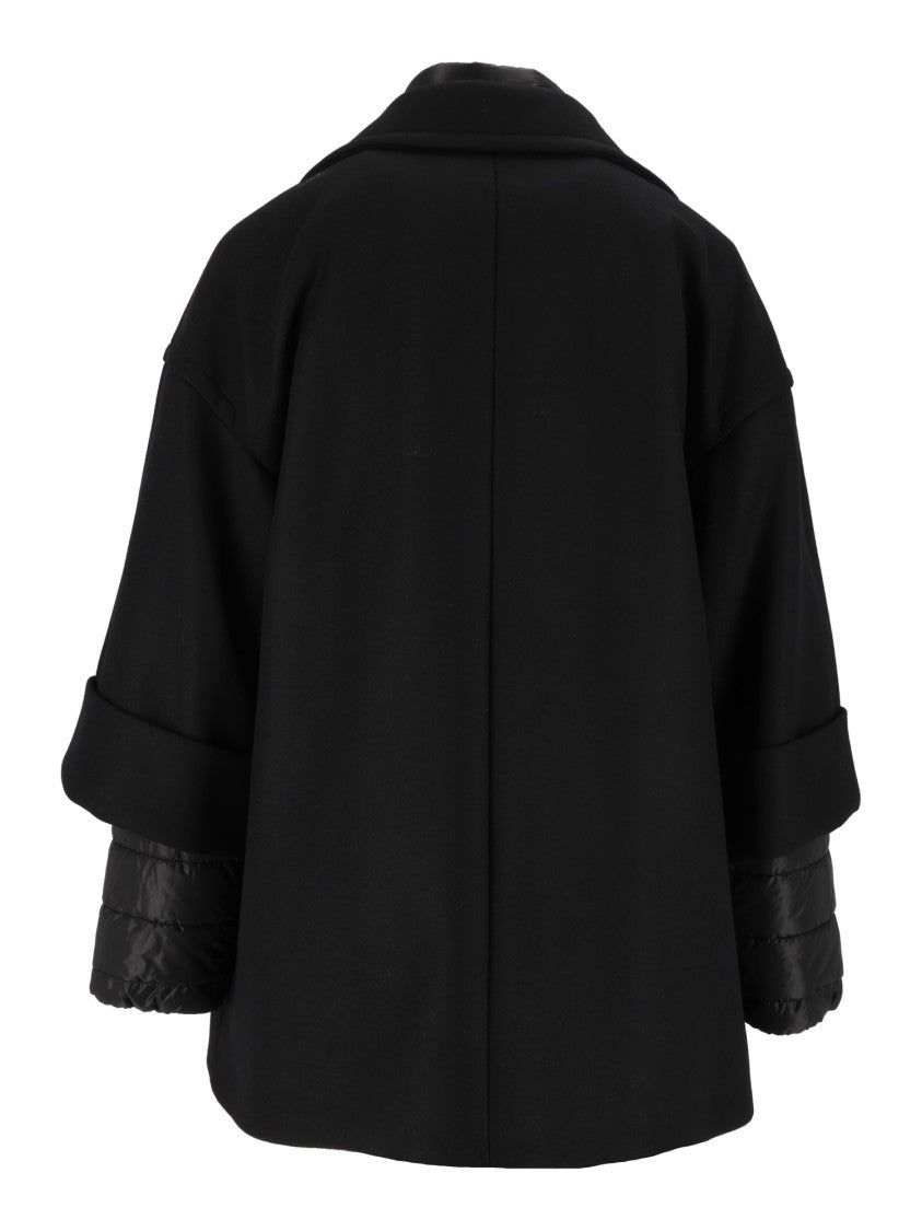 Fay Black Double Detachable Striped Quilted Layer Coat