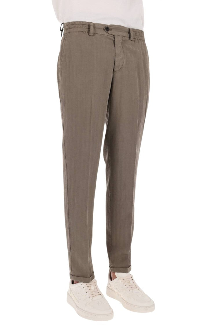 Pt Torino Tailored Brown Pants With Elastic Waistband And Flap Pockets