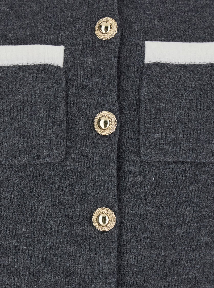 Self-Portrait Grey Contrast Collar Cardigan