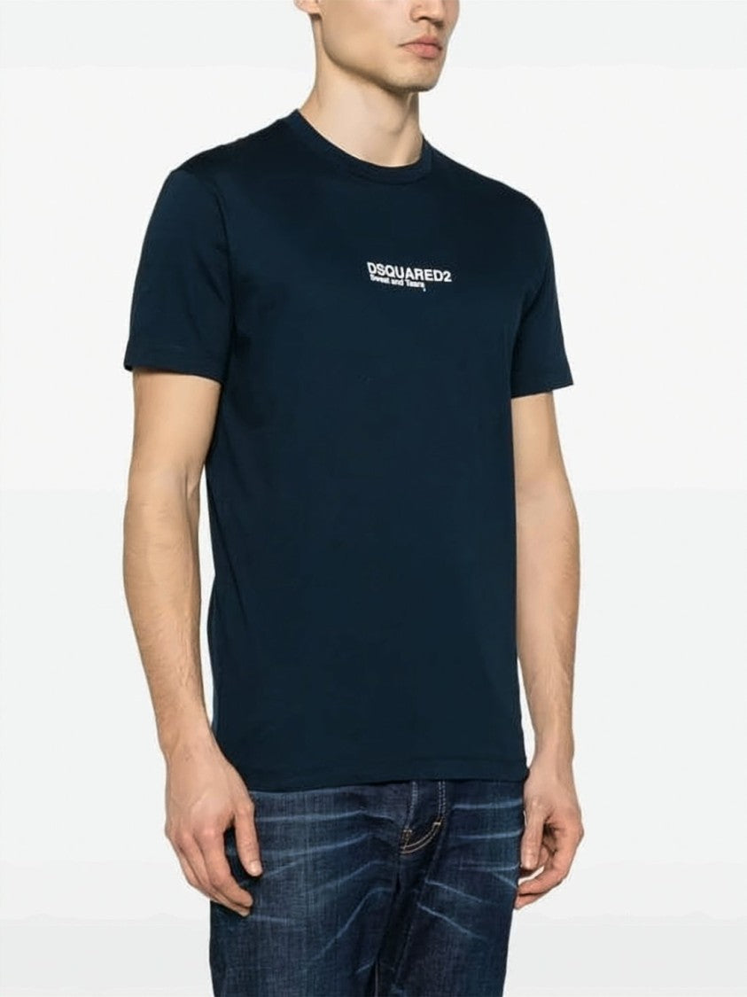 Dsquared2 Simple Blue Crew Neck T-Shirt With Centered Logo