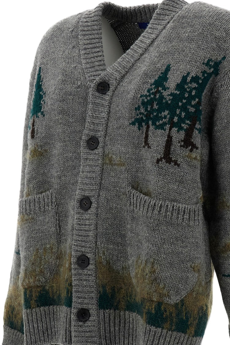 Junya Watanabe Grey Landscape Intarsia Wool Cardigan