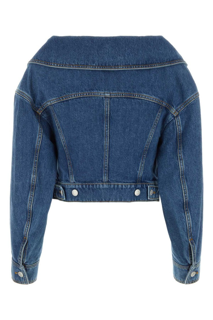 Alexander Mcqueen Cropped Denim Jacket With Pointed Collar