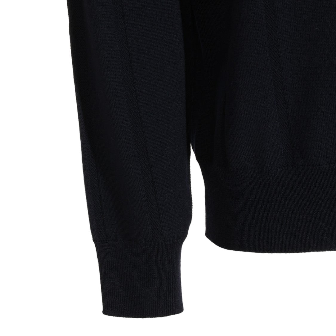Canali Vertical Ribbed Long Sleeve Polo Collar Sweater