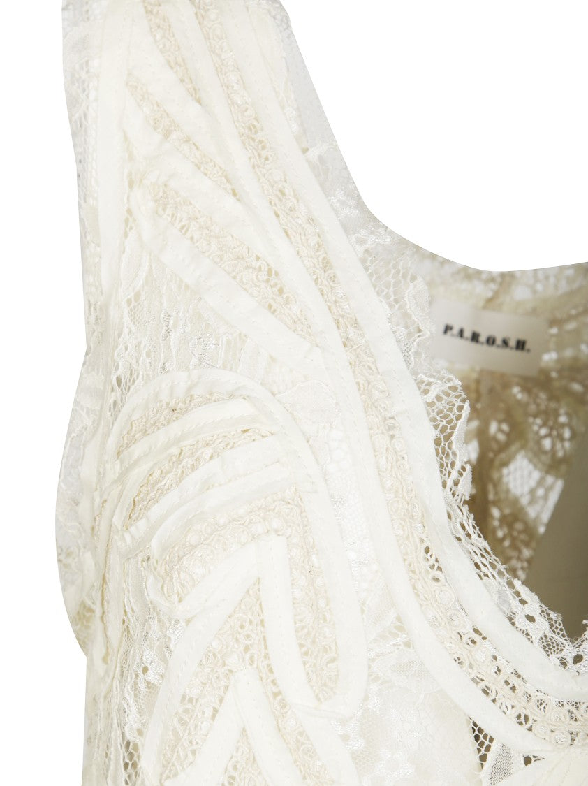 Parosh Maxi Dress With Intricate Lace Design