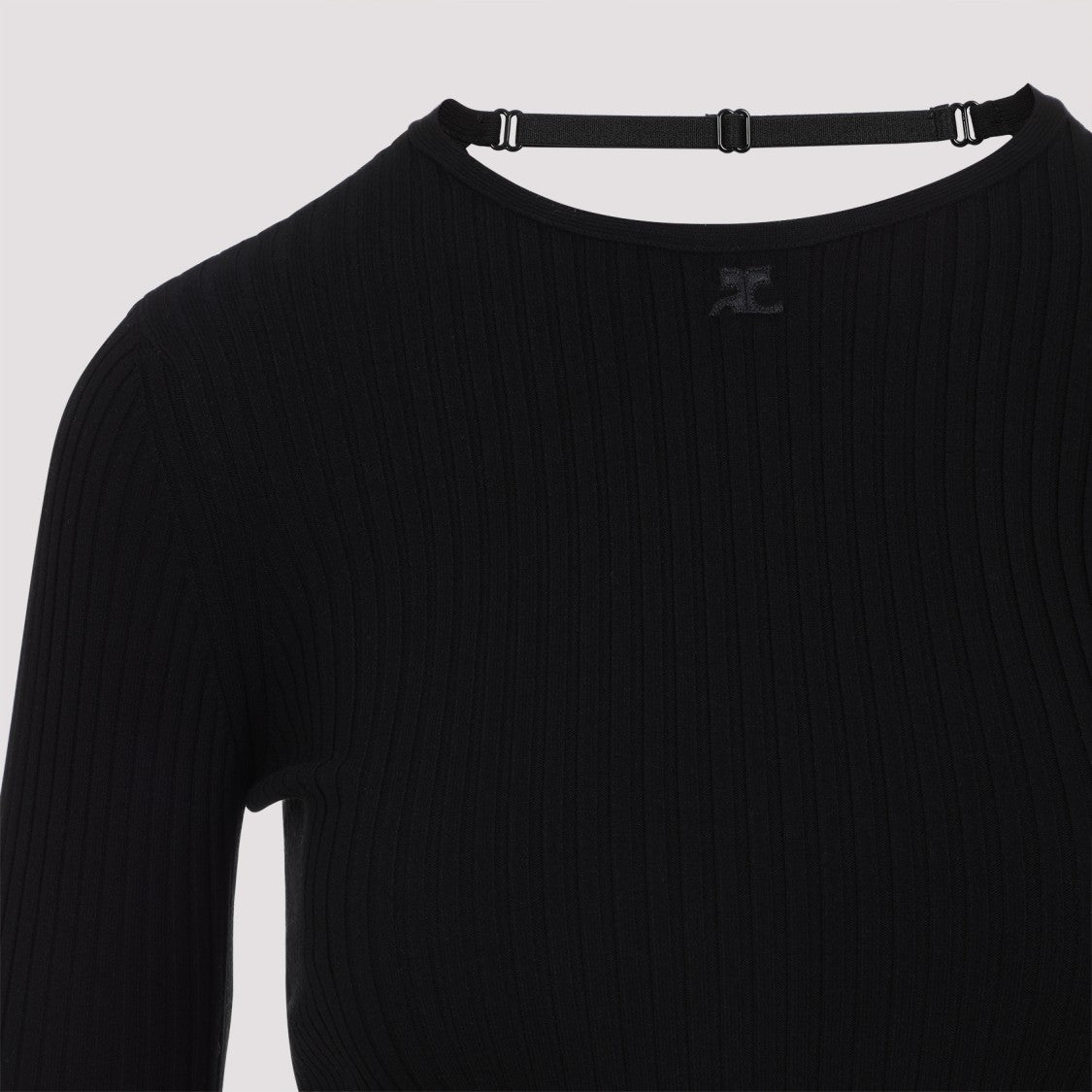 Courrèges Lingerie Strap Rib Knit Black Viscose Pullover