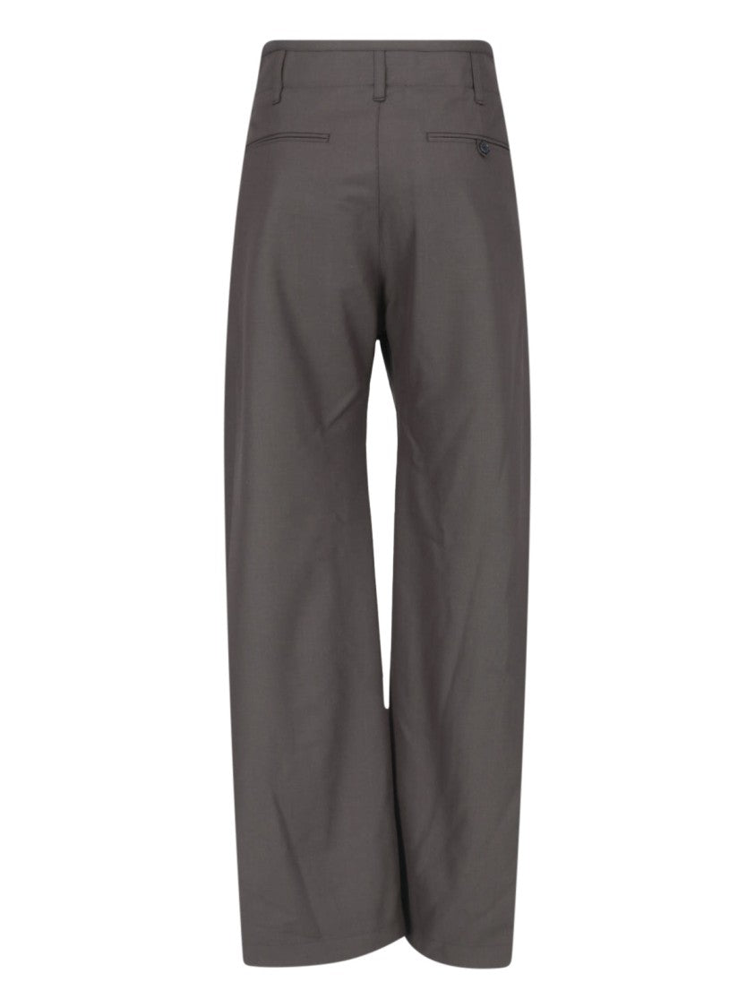 Lemaire High-Waisted Pleated Brown Wool-Blend Wide-Leg Pants