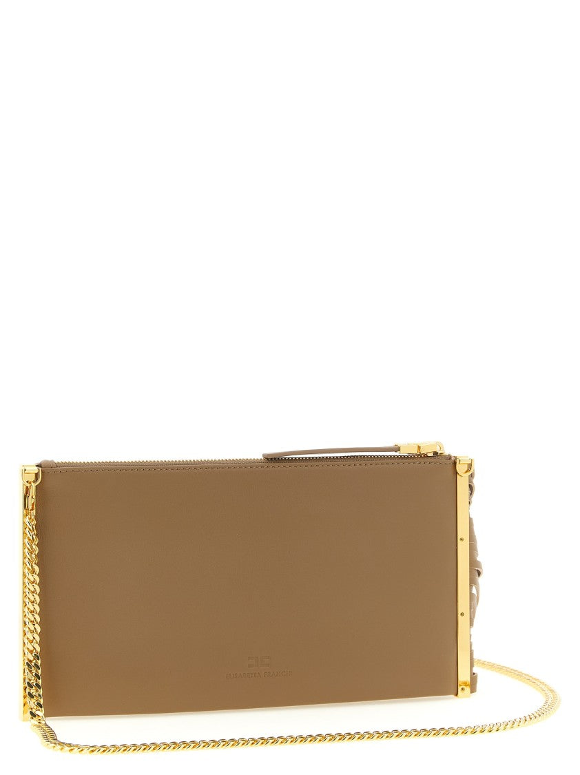Elisabetta Franchi Rectangular Leather Clutch With Cascading Fringes And Gold-Tone Accents