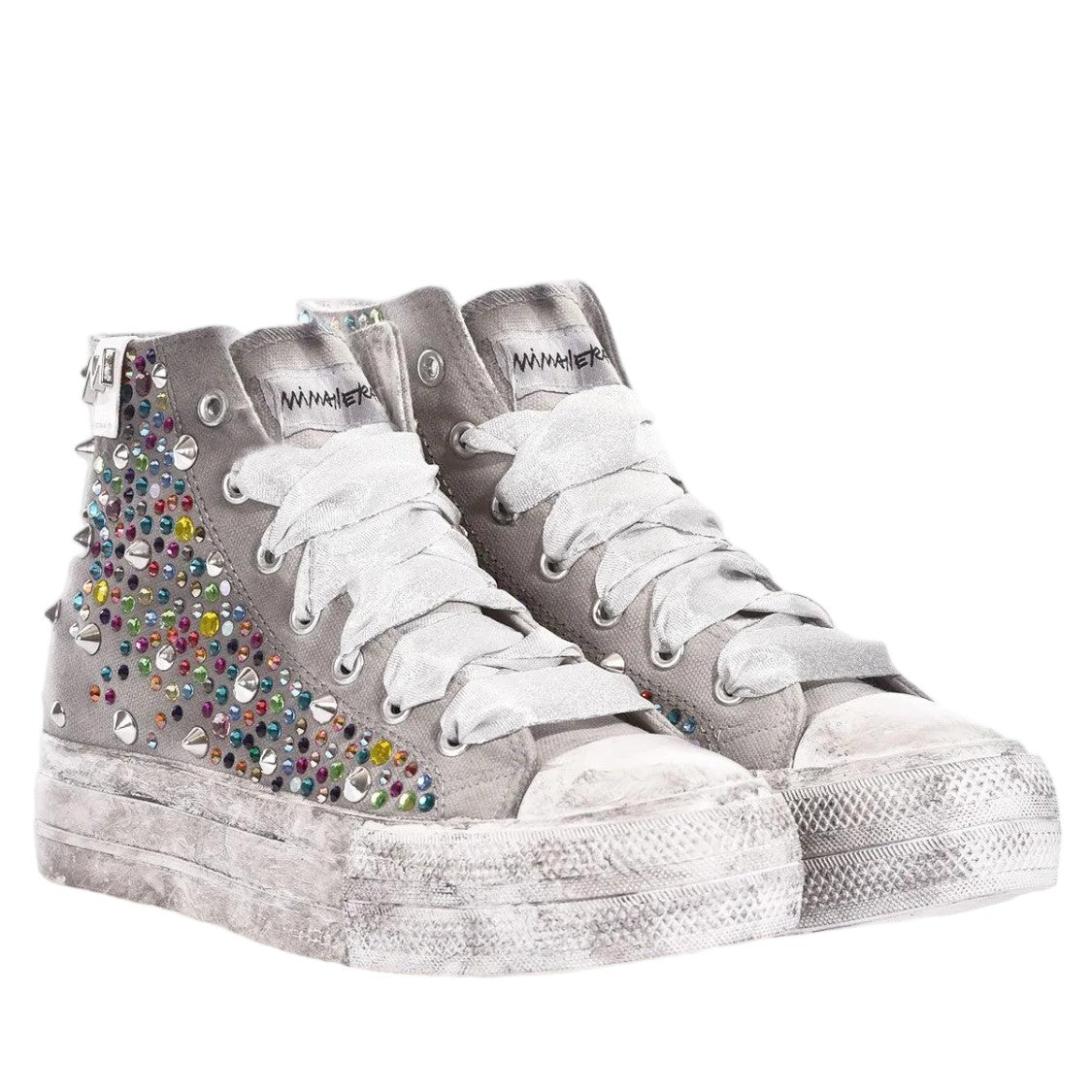 Mimanera Grey Handcrafted Swarovski Converse Platform Sneakers