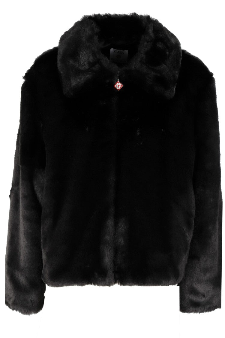 Casablanca Cropped Faux Fur Jacket With Classic Collar