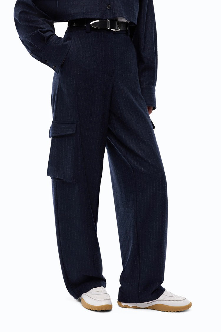 Pinko Black Pinstriped Wide-Leg Cargo Pants