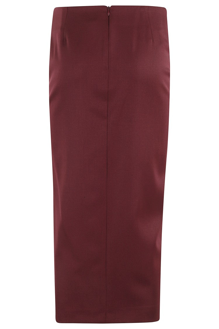 The Attico Burgundy Wool Gabardine Midi Skirt
