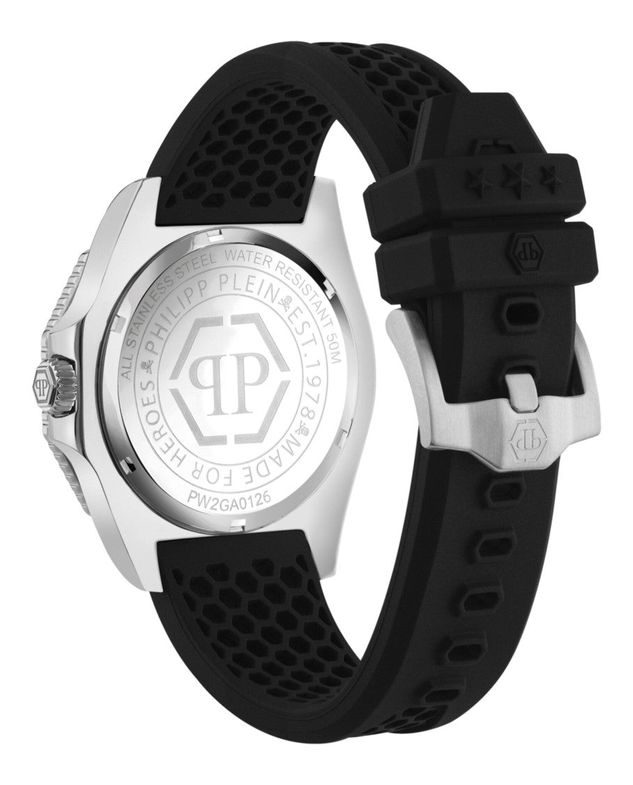 Philipp Plein Aquastorm Silicone Watch With Guilloche Dial And Textured Strap