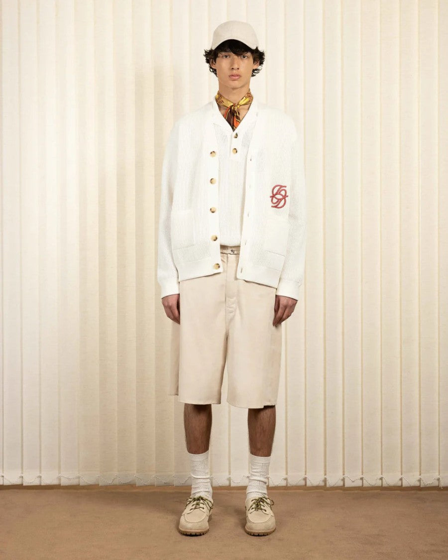 Drôle De Monsieur Cream Mirror Embroidery Cotton Cardigan