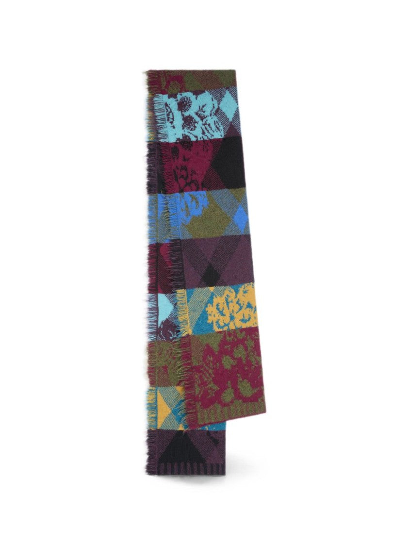 Dries Van Noten Patchwork Design Long Scarf With Fringed Edges