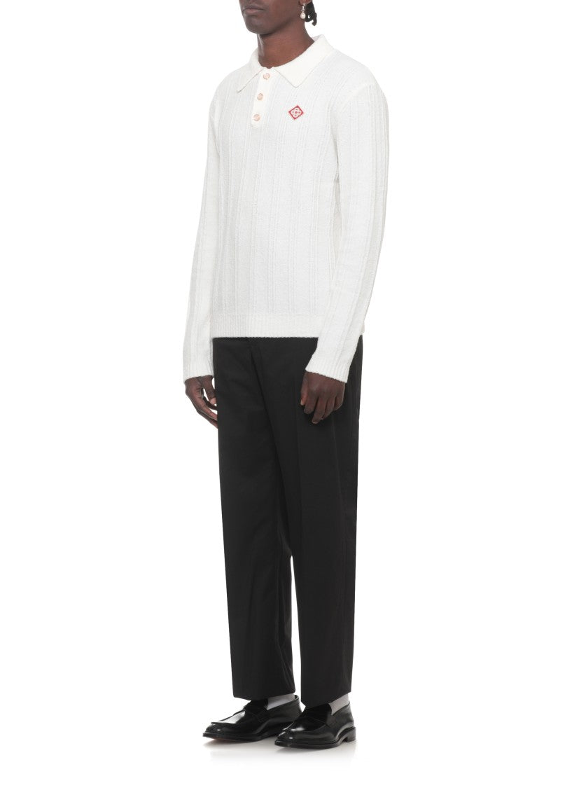 Casablanca White Boucle Logo Patch Polo Shirt
