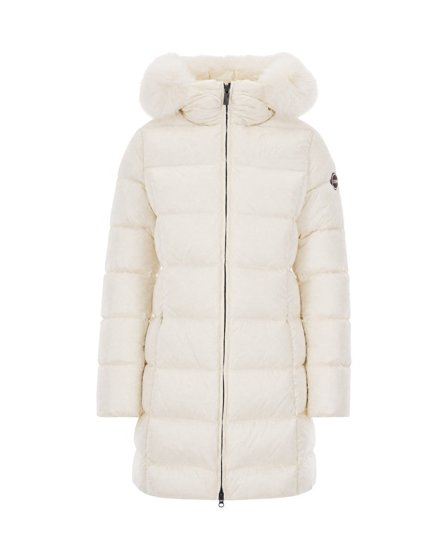 Colmar Cream Hooded Fur-Trimmed Long Down Coat