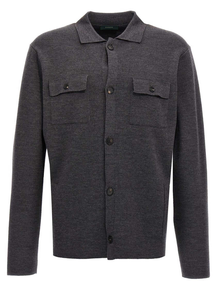 Zanone Classic Grey Wool Cardigan With Button Closure