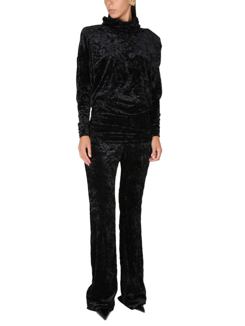 Saint Laurent High Shawl Collar Velvet Turtleneck Top