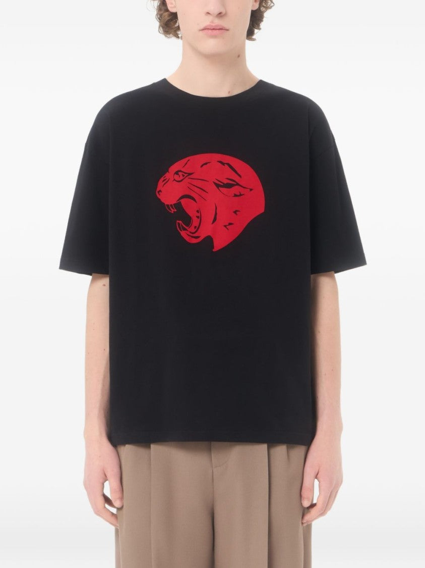 Valentino Garavani Black Cotton Panther Print T-Shirt