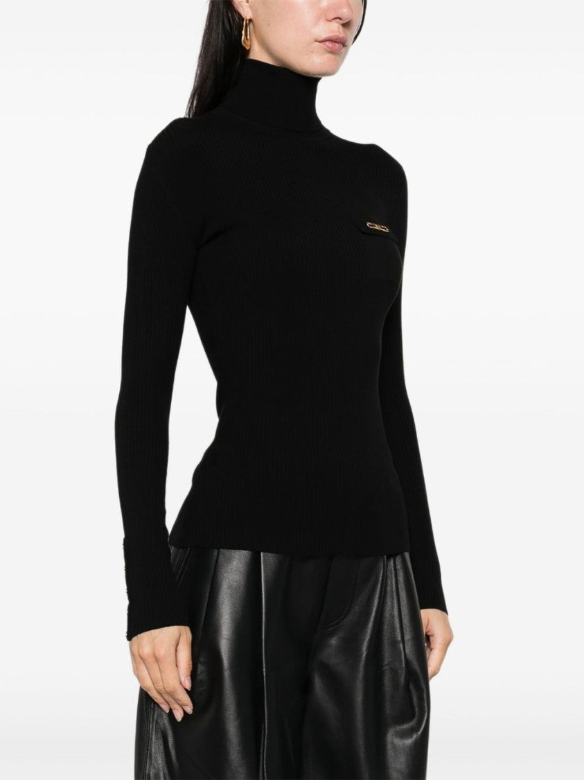 Elisabetta Franchi Black Turtleneck Sweater With Ribbed Texture