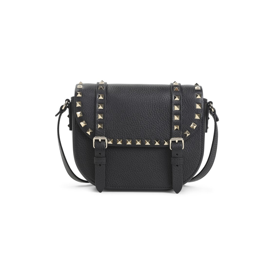 Valentino Garavani Structured Black Leather Shoulder Bag With Pyramid Studs