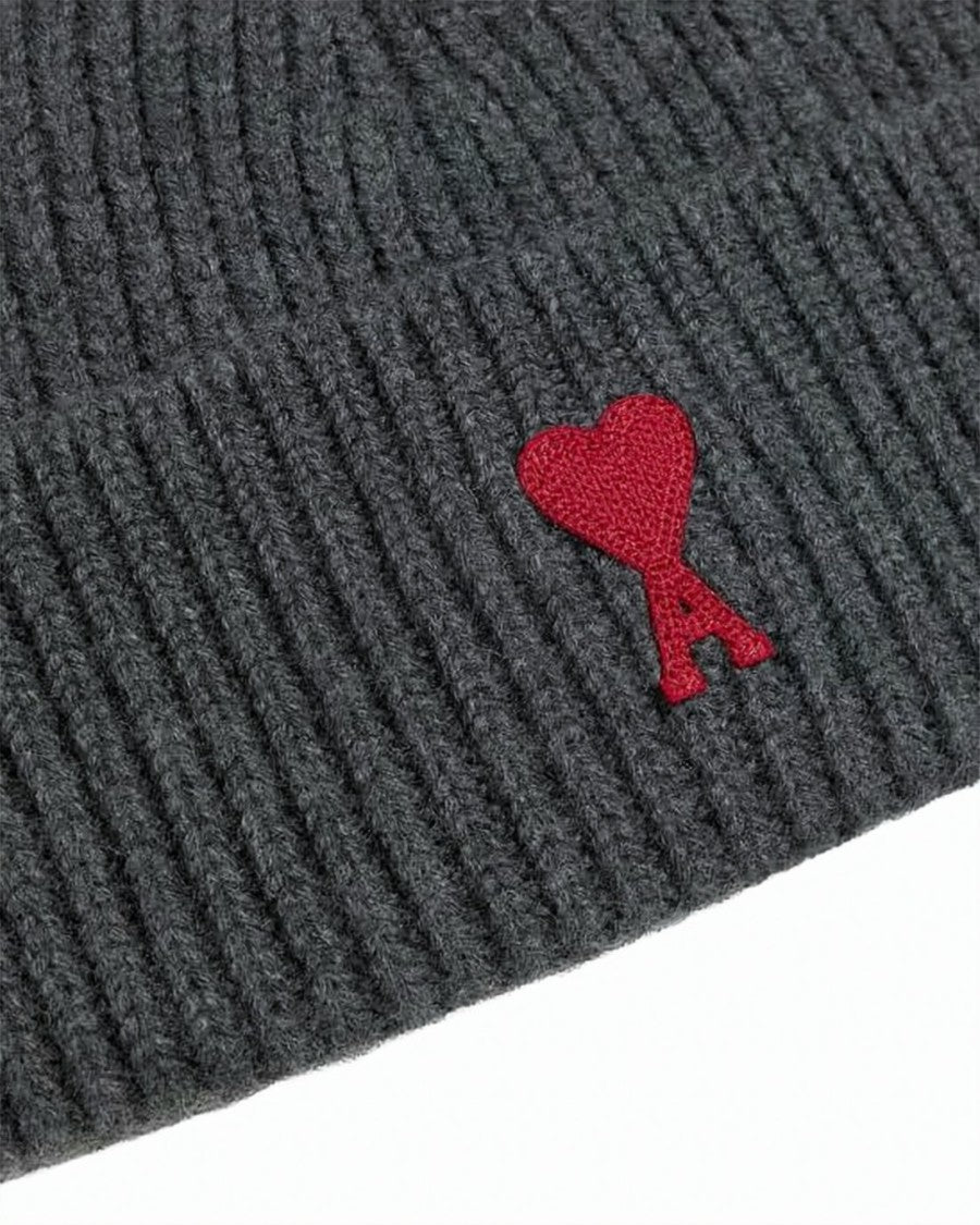 Ami Paris Ribbed Knit Beanie With Heart Emblem