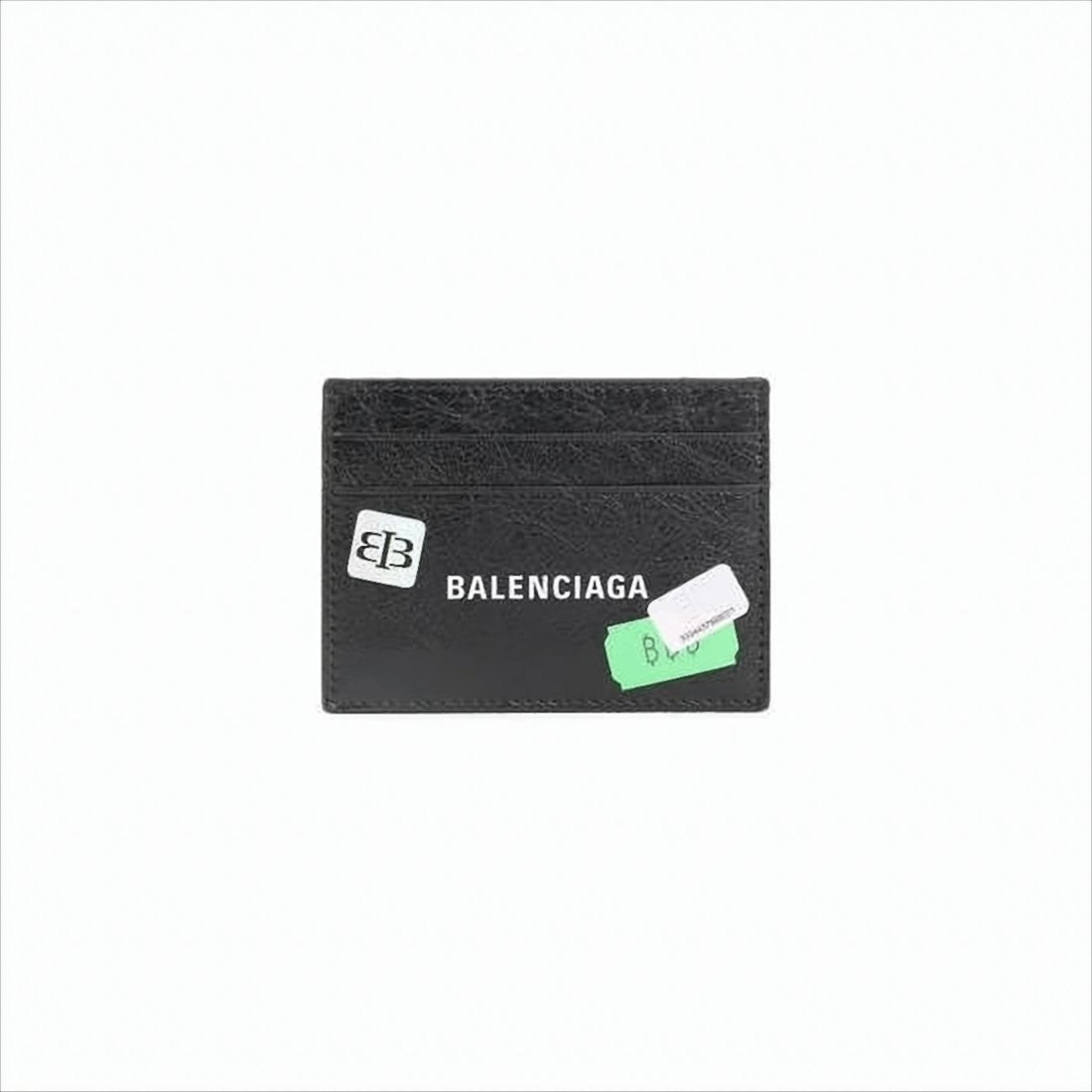 Balenciaga Textured Lambskin Card Wallet With Bold Logo Detailing