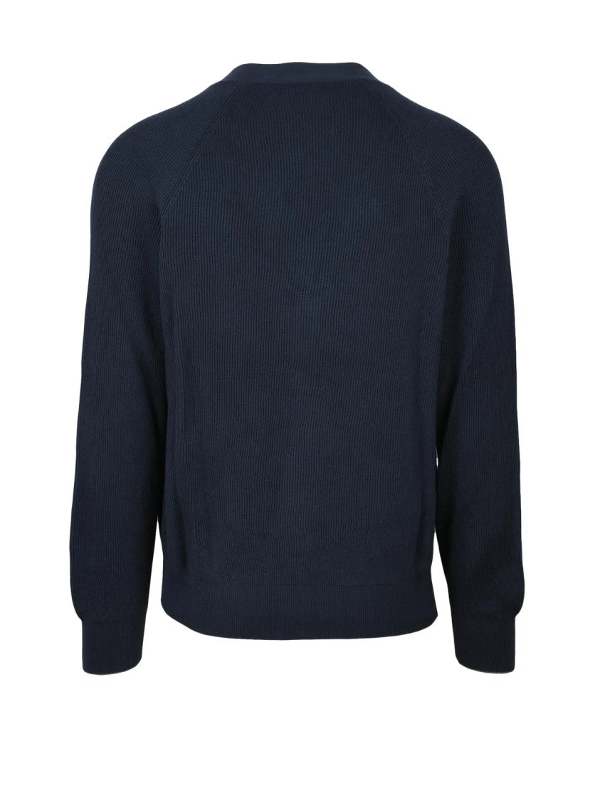 Brunello Cucinelli Blue V-Neck Cotton Cardigan