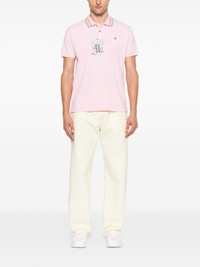 Vivienne Westwood Pink Three-Stripe Tipped Embroidered Polo