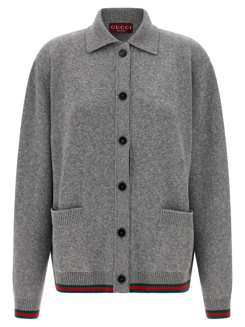 Gucci Polo-Style Cashmere Blend Cardigan With Intarsia Detailing