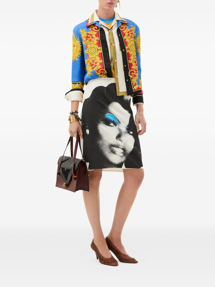 Versace Silk And Nylon Top With Geometric Patterns And Gold Detailing