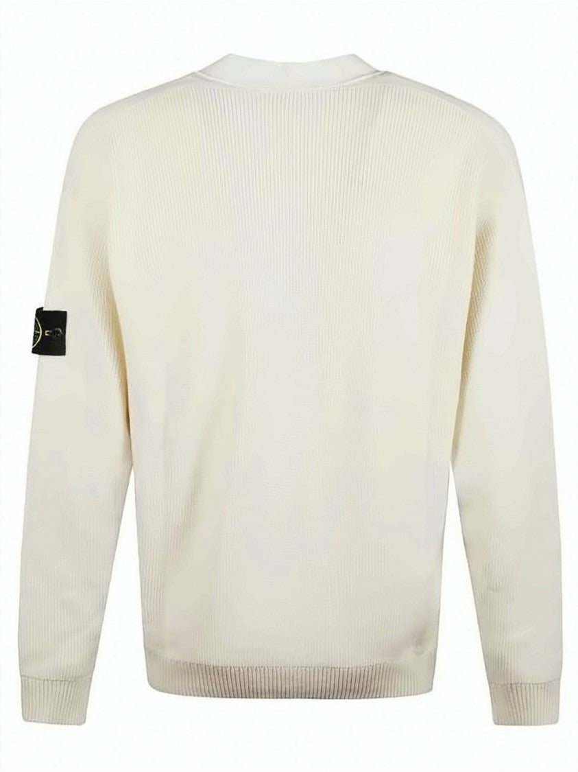 Stone Island Ribbed Knit Cardigan With V-Neckline And Button-Down Front
