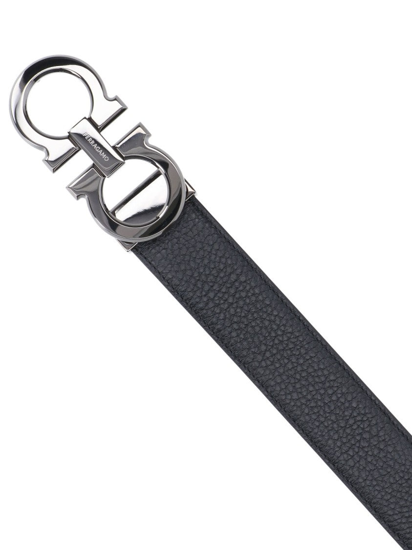 Ferragamo Reversible Textured Leather Belt With Interlocking Buckle