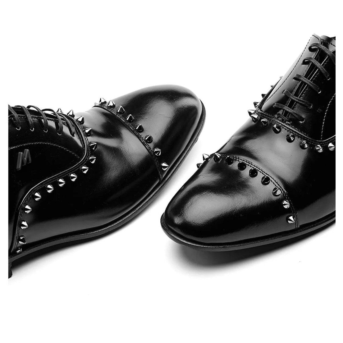 Mimanera Black Studded Leather Showman Oxford Shoes