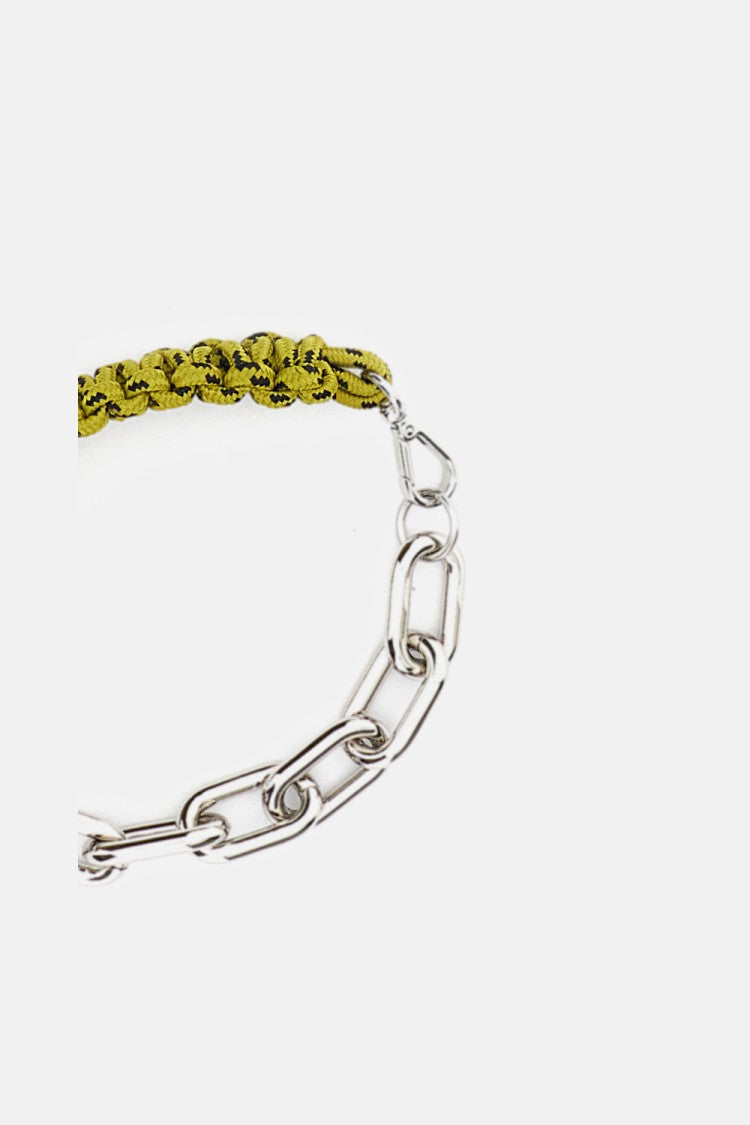 Plan C Green Silver Braided Cord Chain Necklace