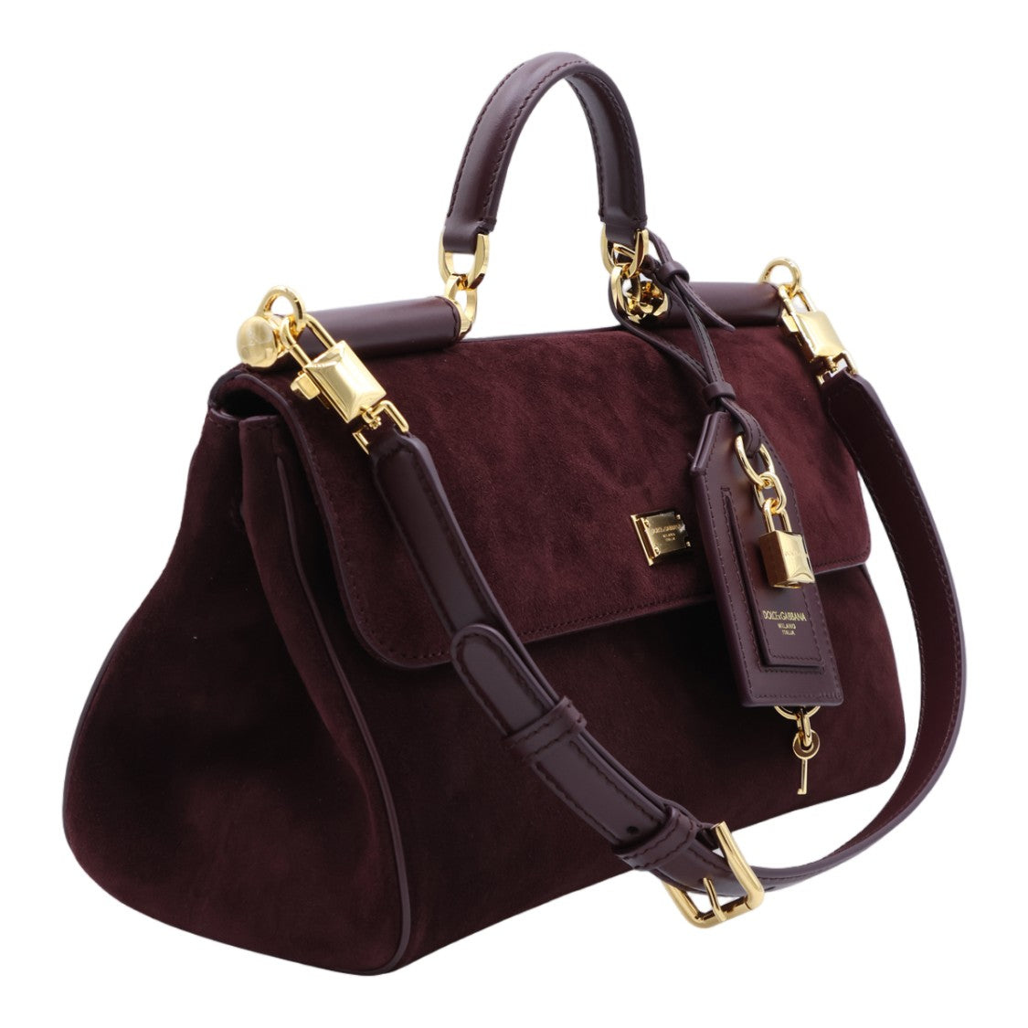 Dolce & Gabbana Structured Burgundy Suede Handbag With Leather Accents And Gold-Tone Hardware