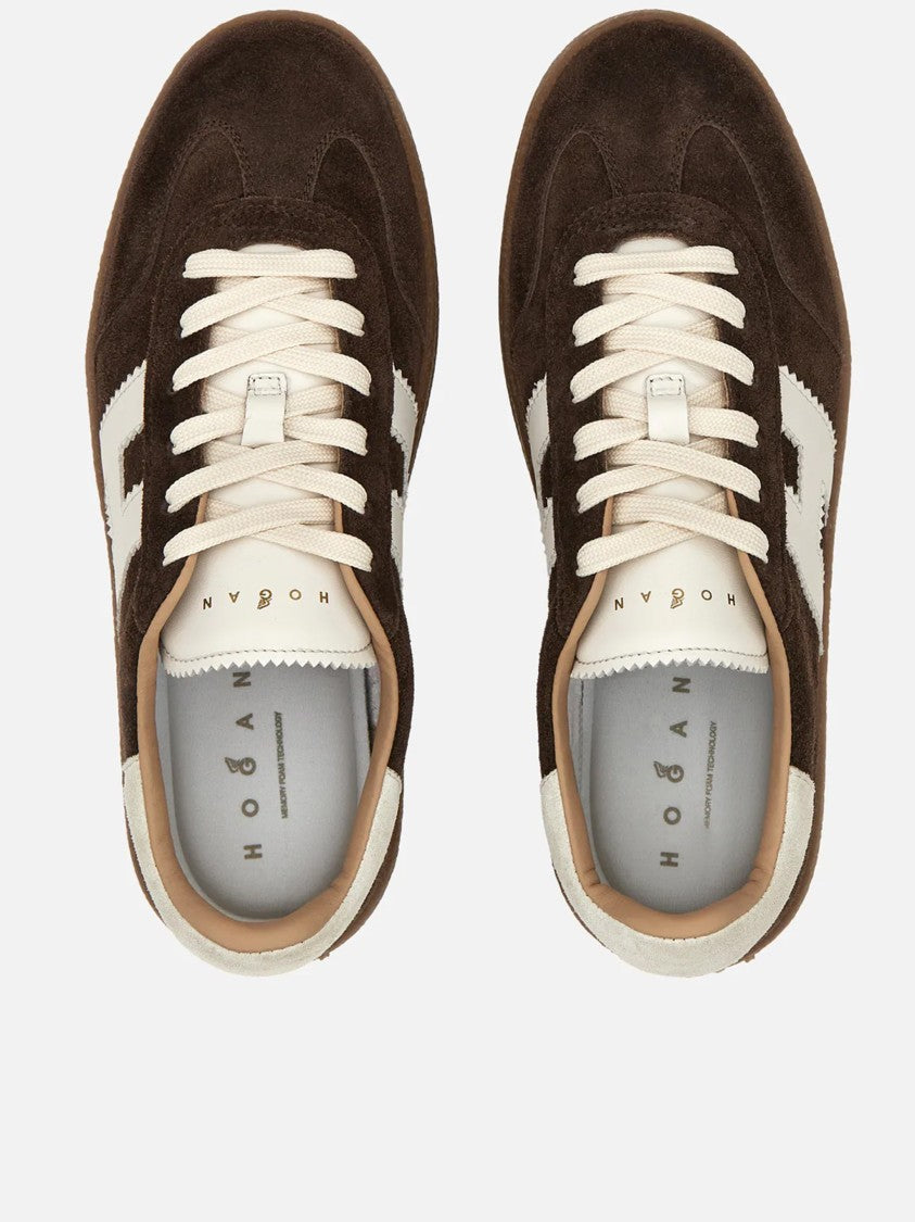 Hogan Dark Brown Suede Sneakers With Cream Accents