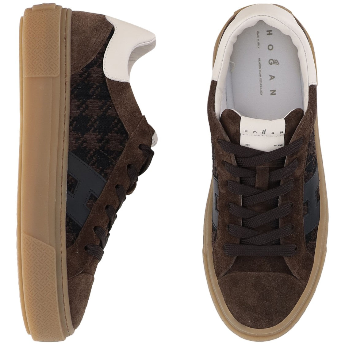Hogan Crosswind Houndstooth Fabric Suede Low-Top Sneakers