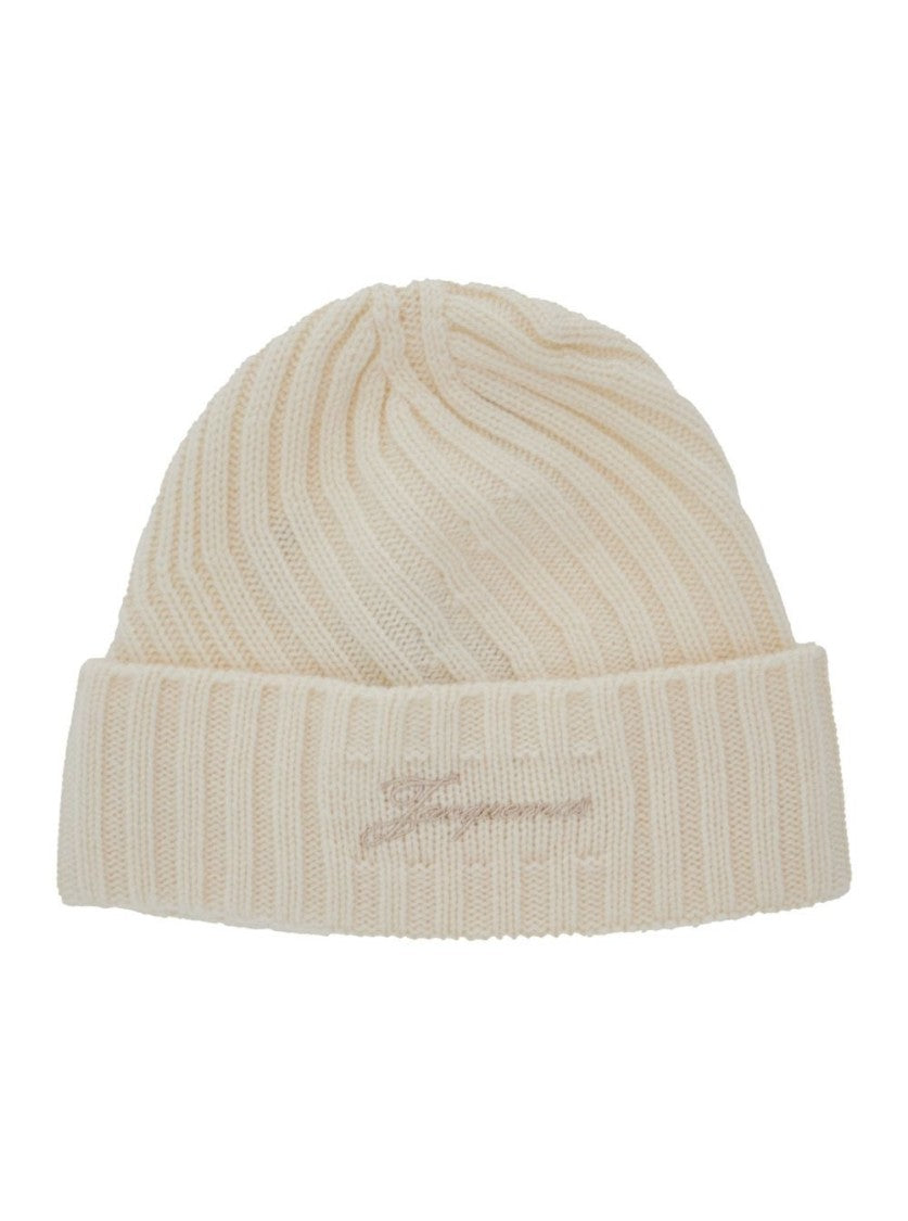 Jacquemus Off-White Ribbed Knit Logo Detail Hat
