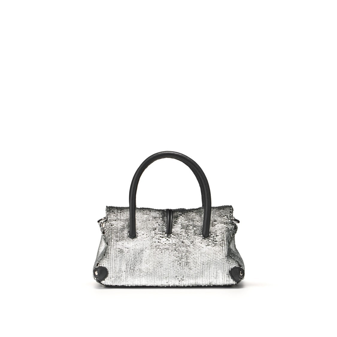 Zanellato Structured Textured Silver-Lambskin Handbag With Twist Lock Closure