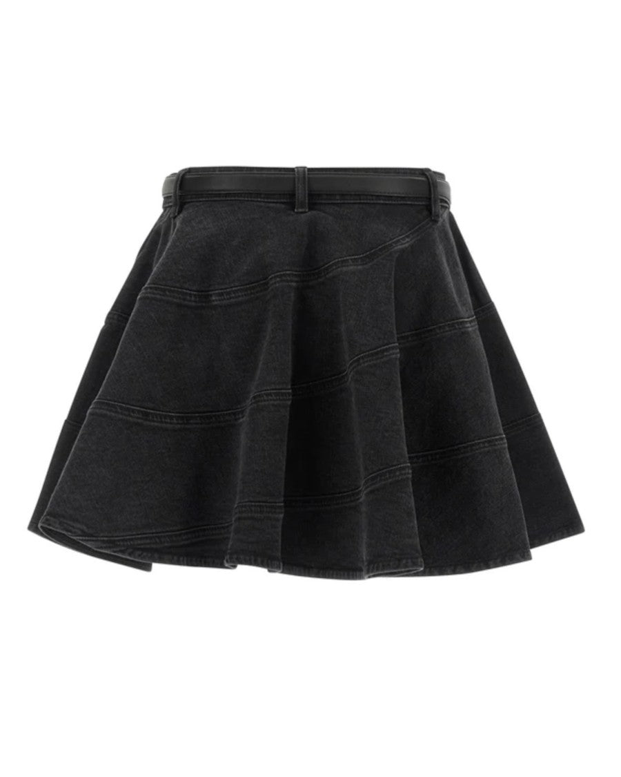 Self-Portrait Structured Cotton Denim Mini Skirt With Refined Closure