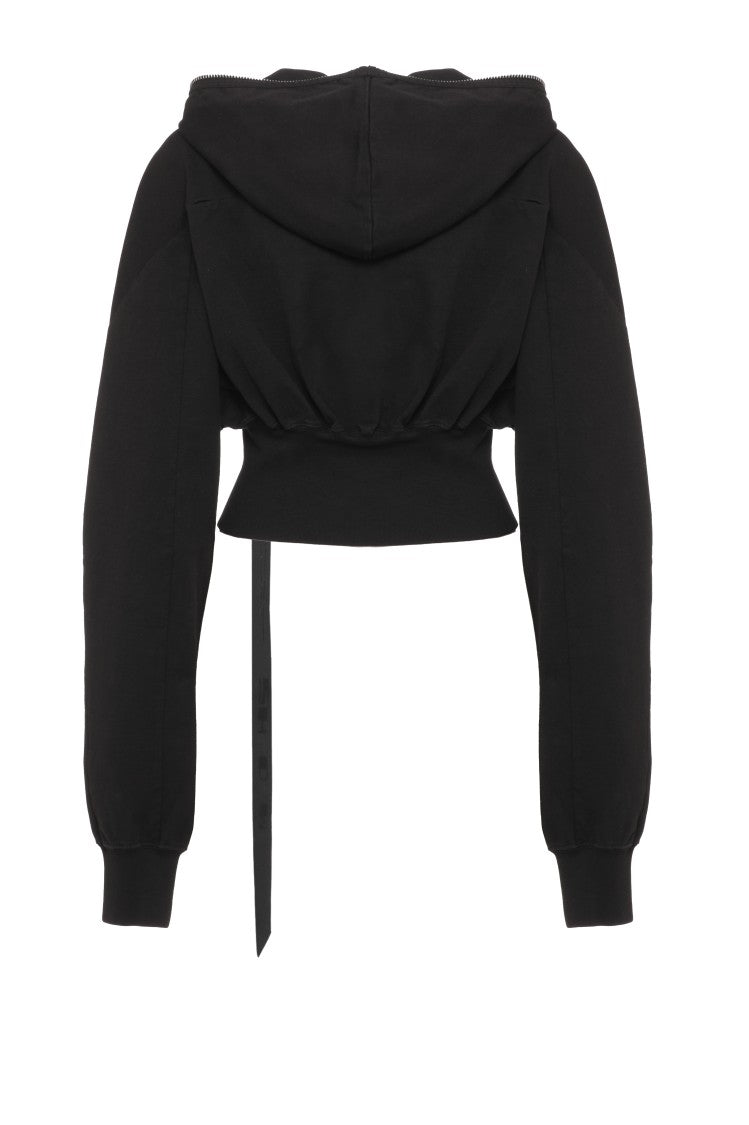 Drkshdw Cropped Black Cotton Sweatshirt With Iconic Lace Detail