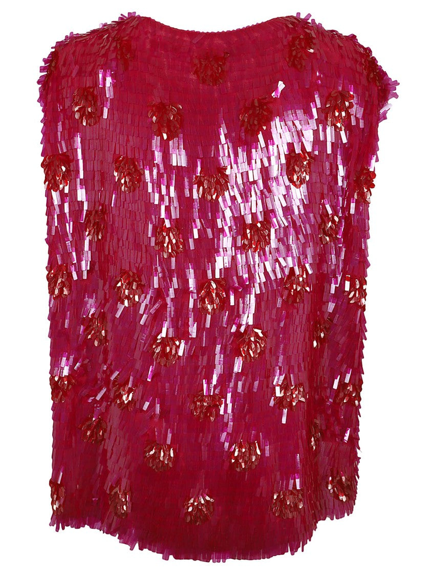 Dries Van Noten Fuchsia Sequin-Embellished Sleeveless Top