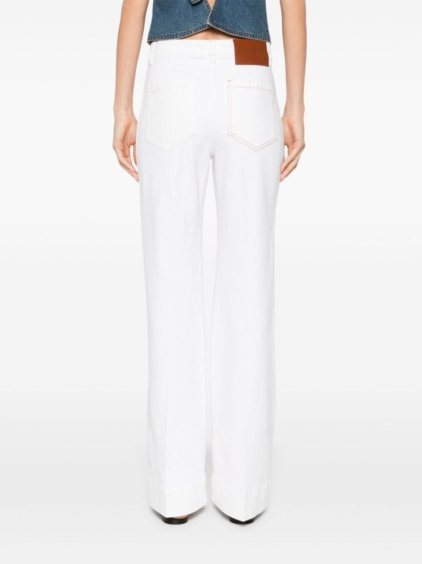 Victoria Beckham High-Waisted White Denim Flare Jeans With Design