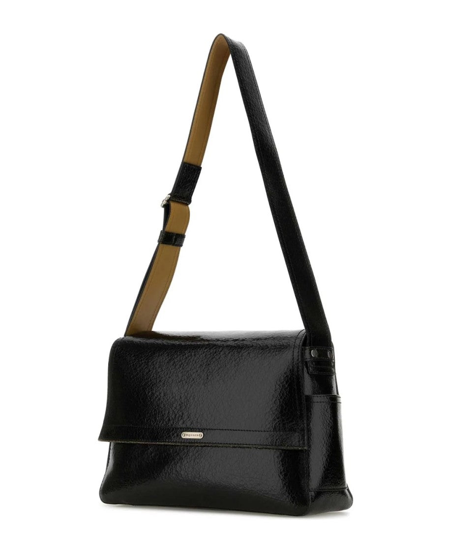 Alexander Mcqueen Structured Black Leather Bag With Flap Closure